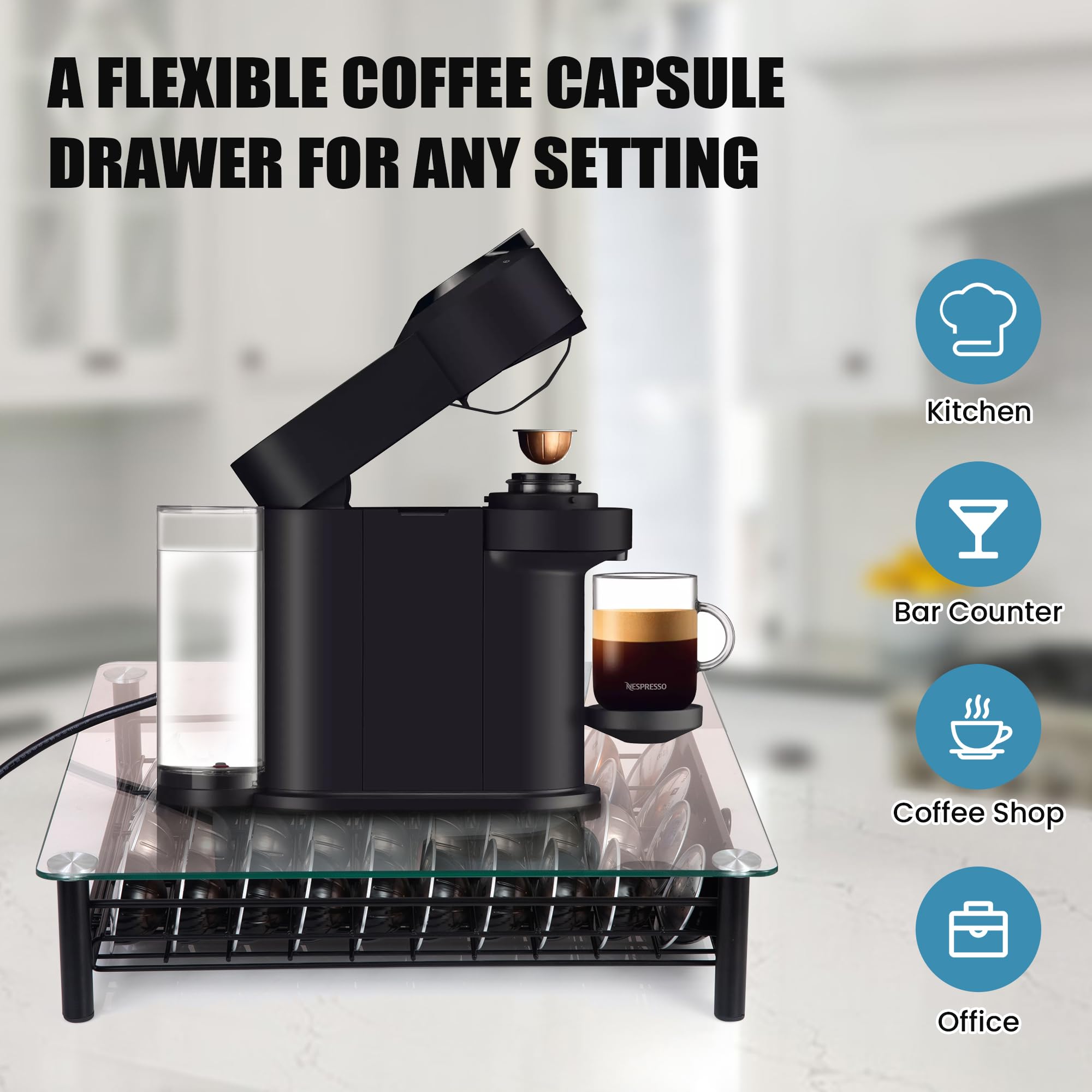 Eastsign Vertuo pod storage keeps 40 pods neatly arranged for quick brew choices.