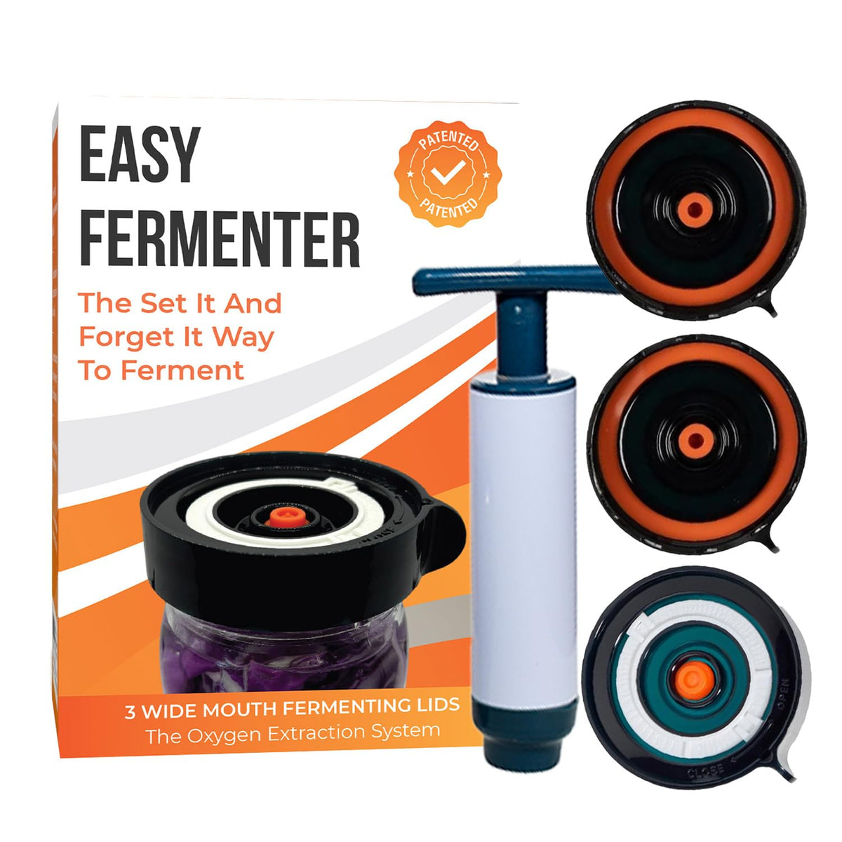 Easy Fermenter wide-mouth lids on jars for easy home fermentation