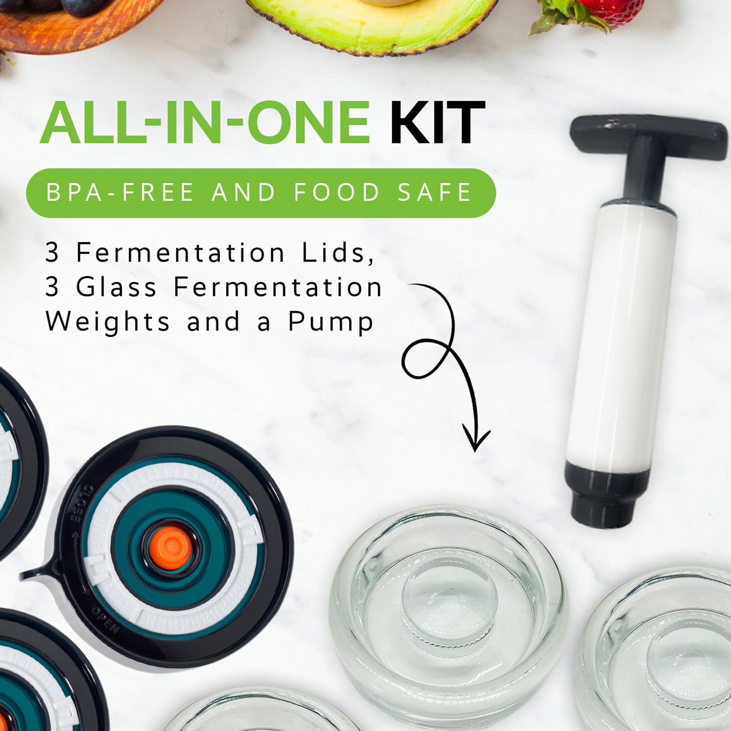 Easy Fermenter wide-mouth weights pack provides stable, flat fermentation