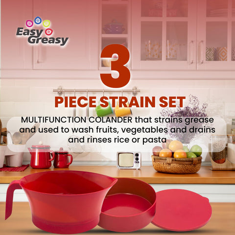 Easy Greasy bacon grease saver with strainer keeps drippings contained.