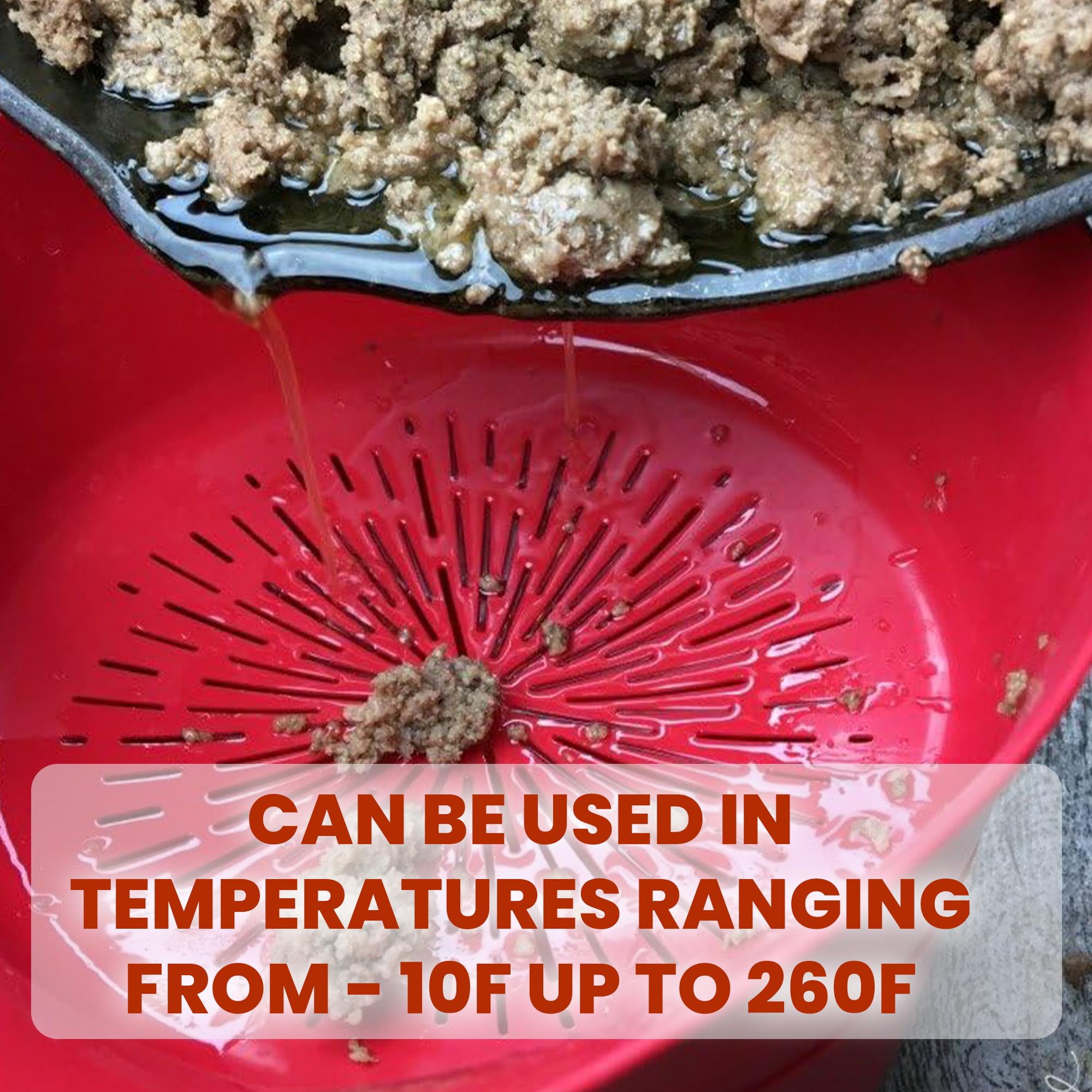Easy Greasy versatile gadget for straining, draining, and grease separation.