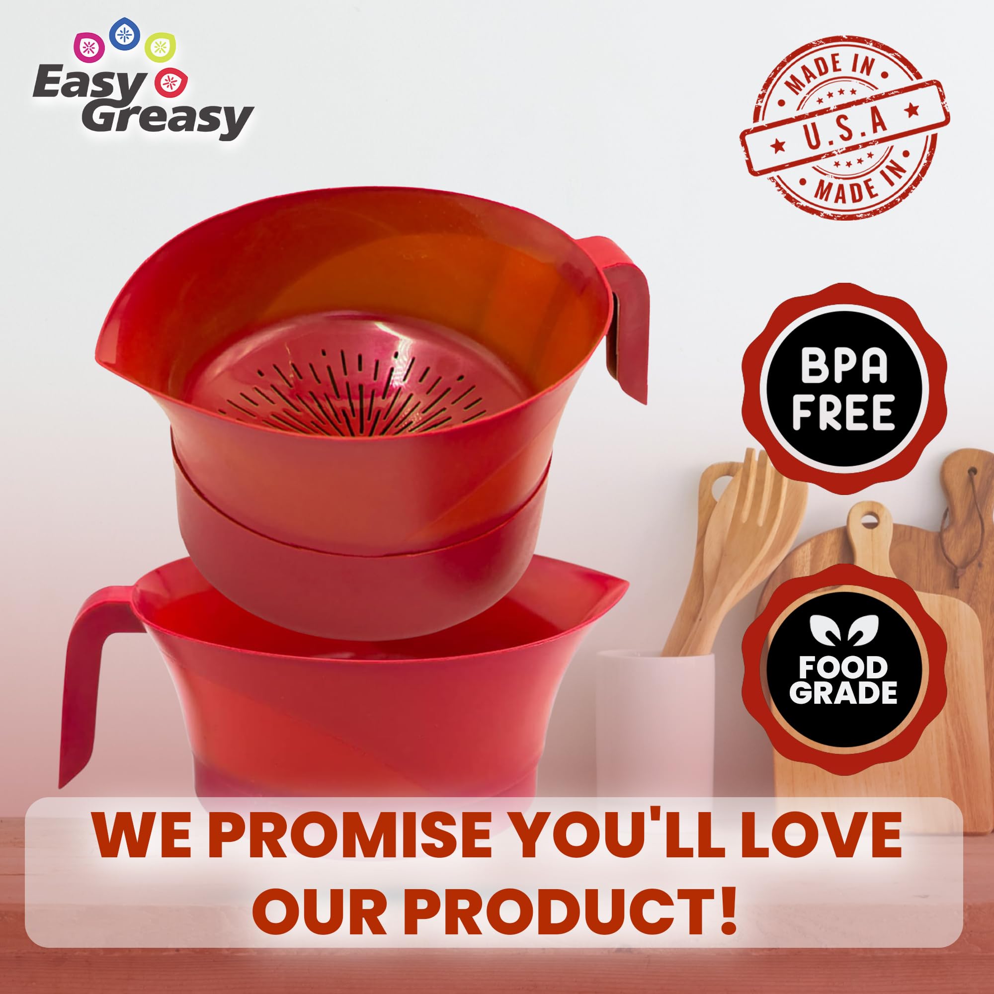 Easy Greasy pasta washing colander for quick rinse and drain.