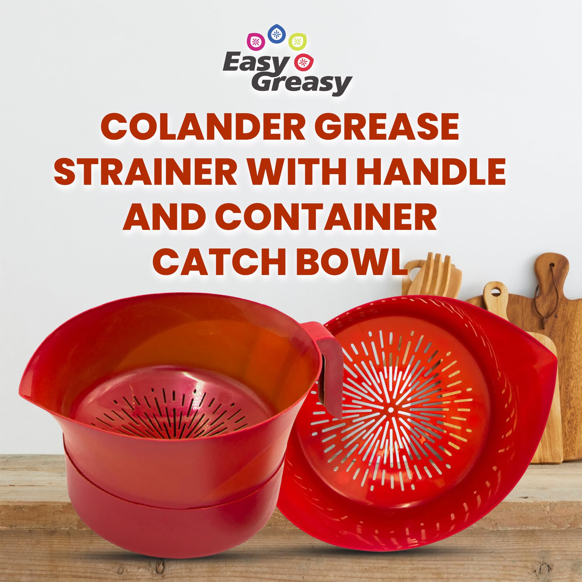 Easy Greasy three-piece colander set ready for washing fruits and rinsing pasta.