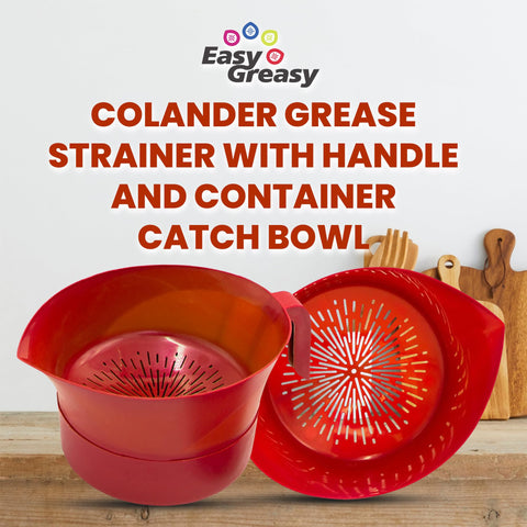 Easy Greasy three-piece colander set ready for washing fruits and rinsing pasta.