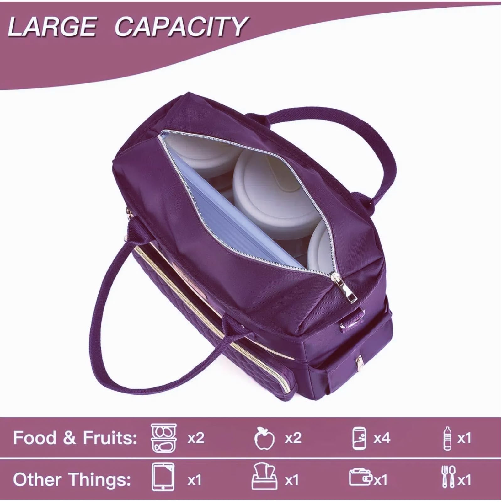 EASYA Mirage Purple open compartment demonstrates wide access for easy packing.