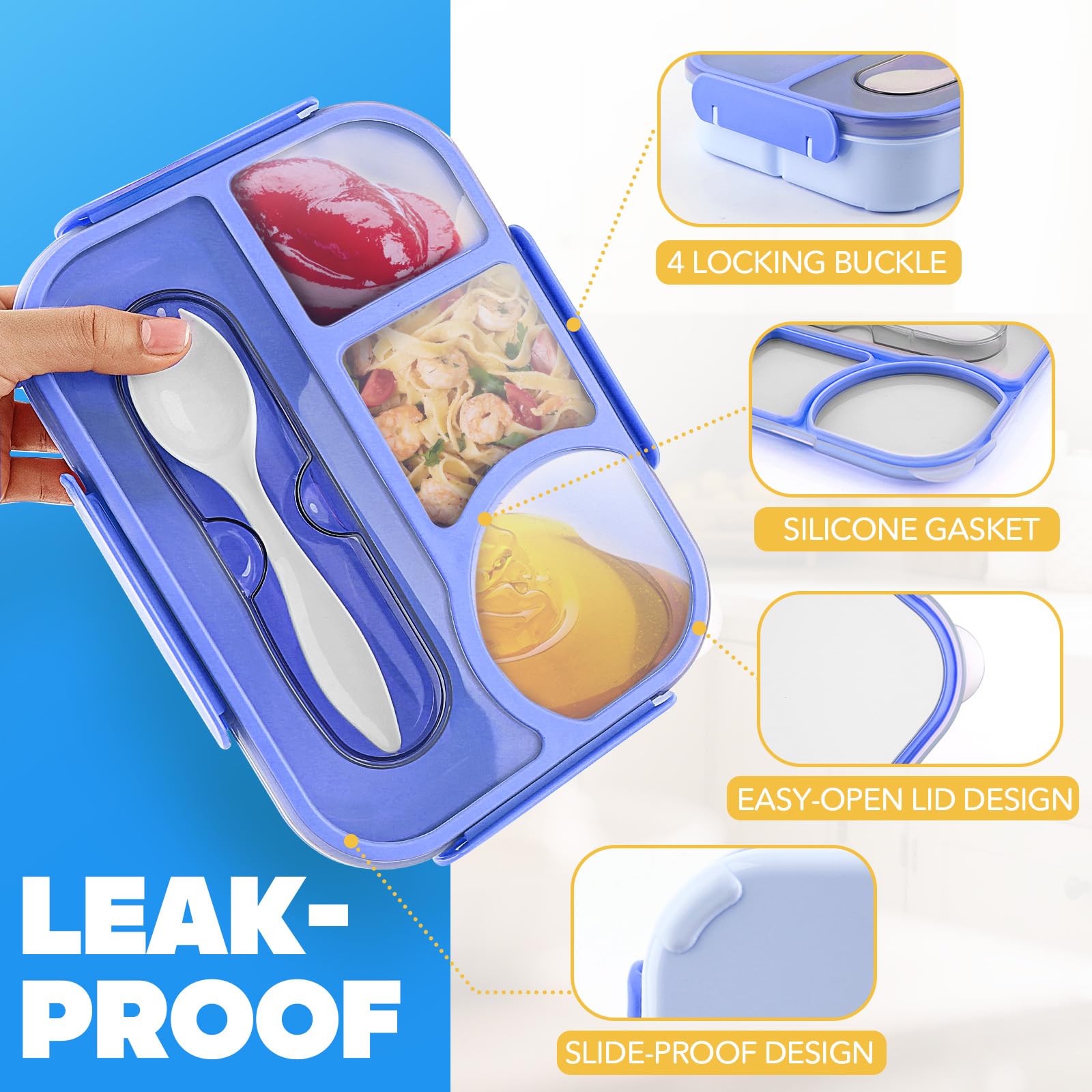 EASYFUN Bento Box microwave-safe removable tray for quick reheating of meals.