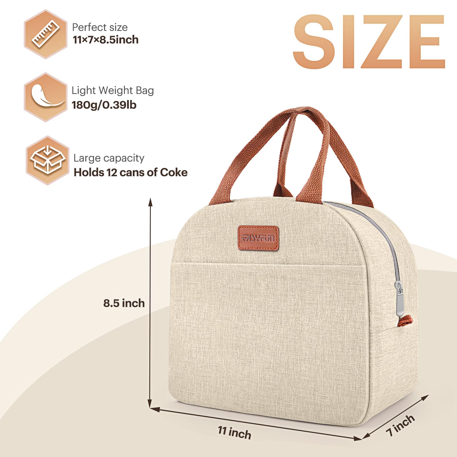 EasyFUN lunch bag durable Oxford surface resists wear during daily use.