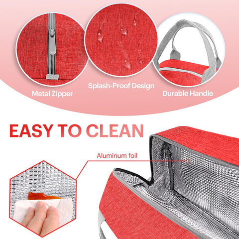EASYFUN lunch bag front zipper pocket stores keys and chargers securely.