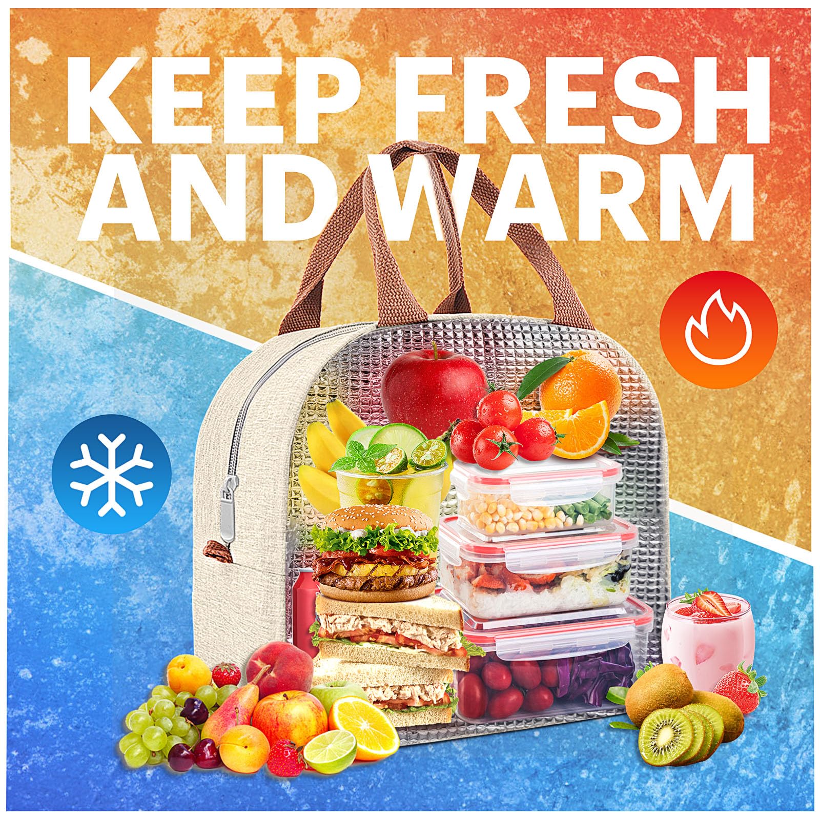 EasyFUN lunch bag size 11-5x7x8-5 inches fits containers.