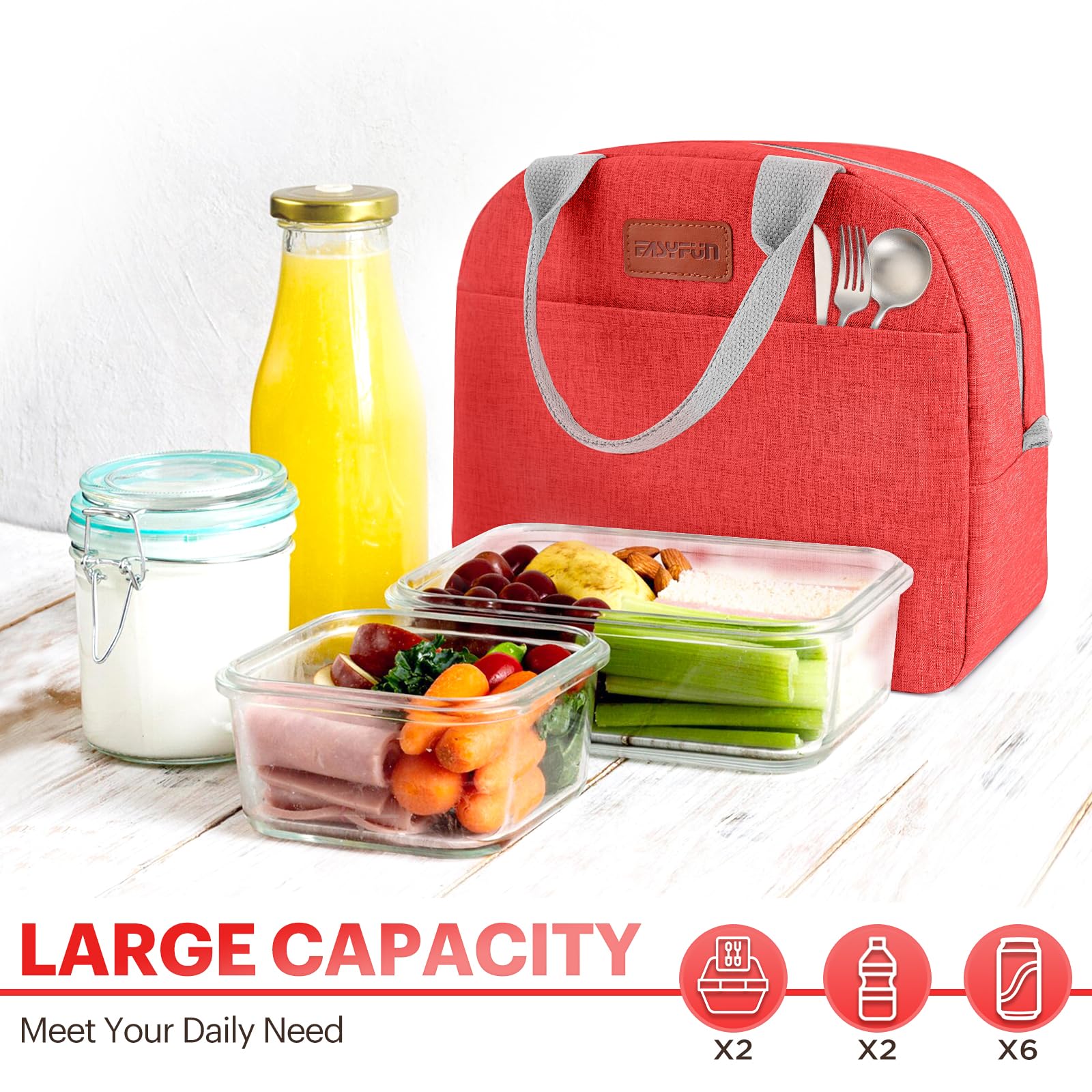 EASYFUN lunch bag waterproof Oxford surface resists wear during daily use.