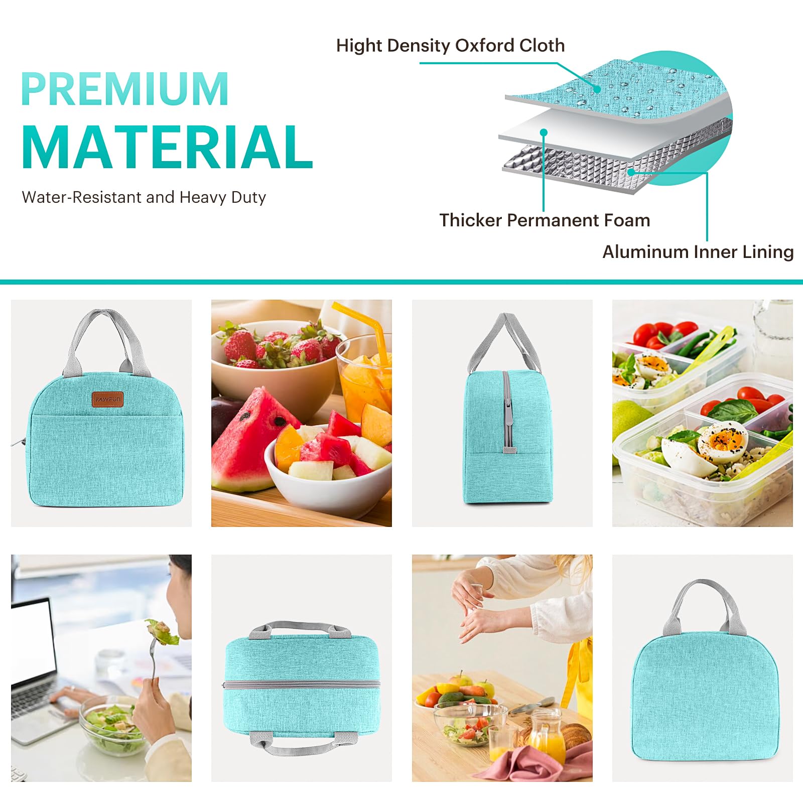 EASYFUN Aqua Green materials highlight durable waterproof exterior and easy-to-clean lining.