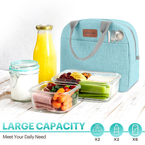 EASYFUN lunch bag Aqua Green side pocket highlights extra space for utensils and napkins.