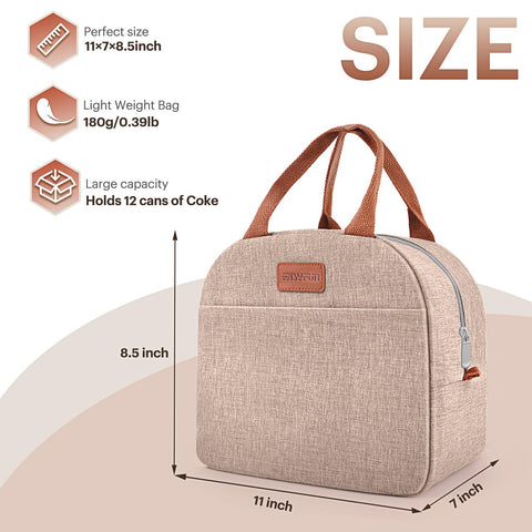 EASYFUN lunch bag front zip pocket keeps keys and chargers organized