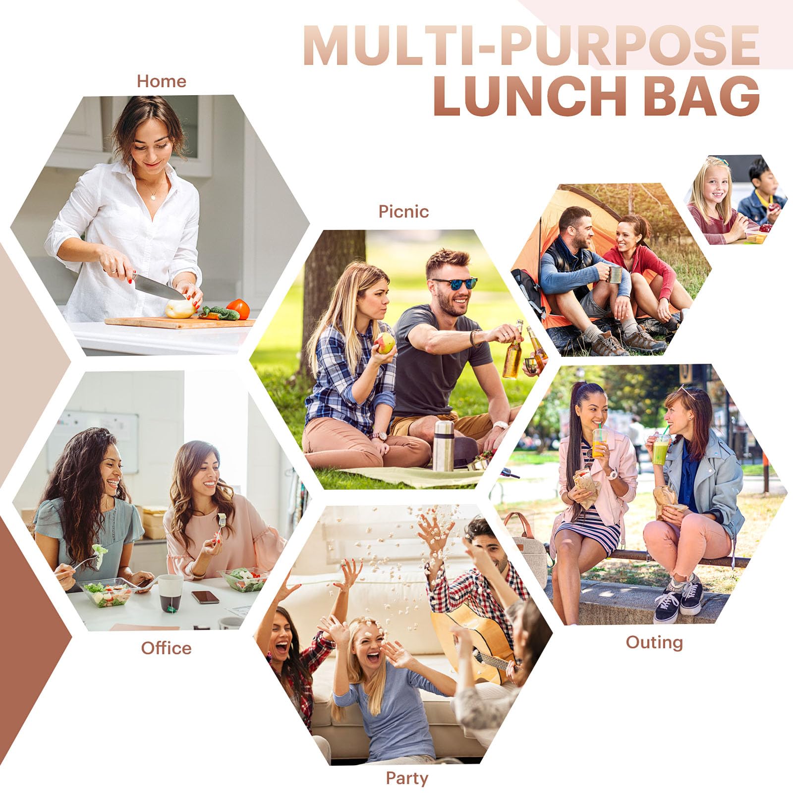 EASYFUN lunch bag measures 11.5 by 7 by 8.5 inches for flexible packing