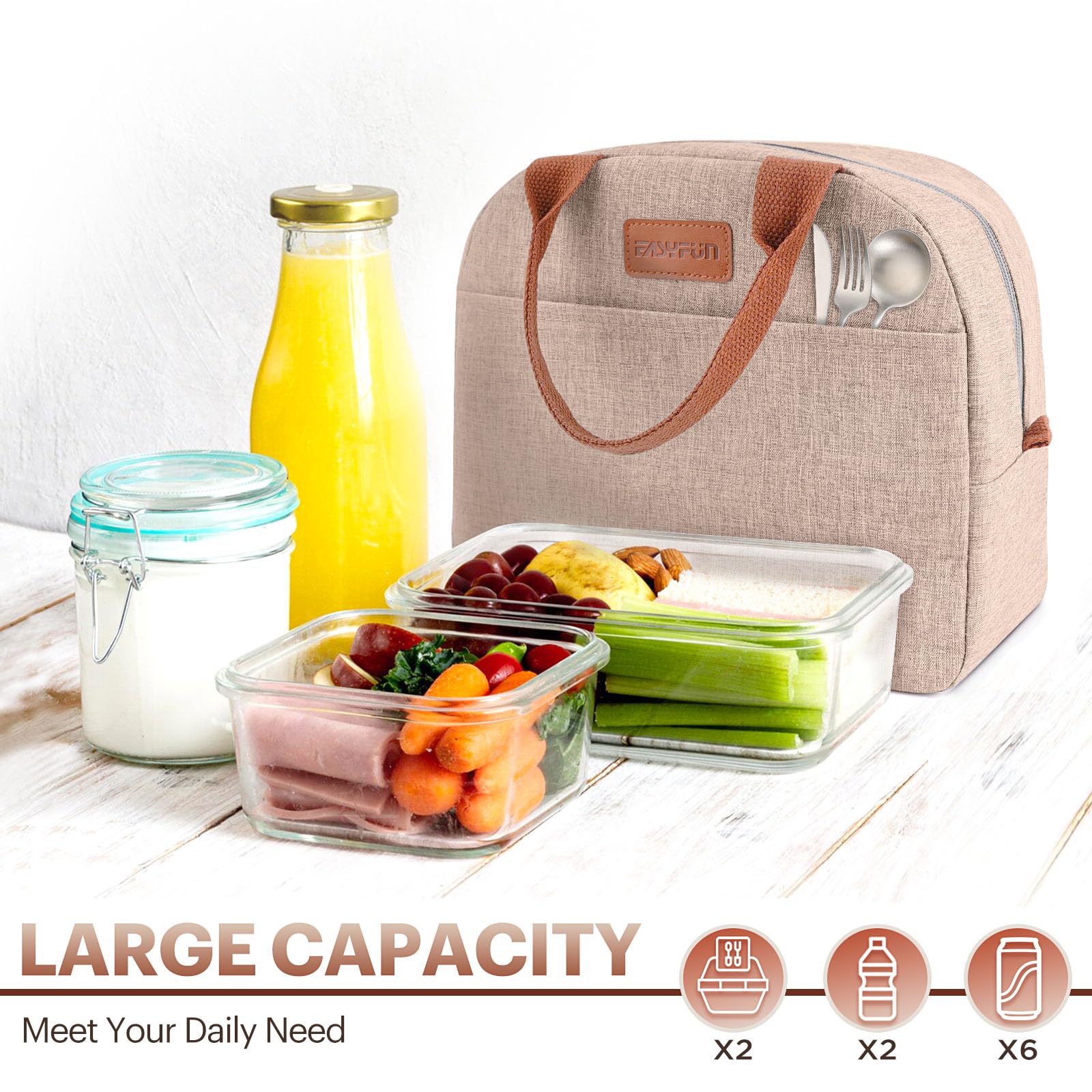 EASYFUN lunch bag uses waterproof Oxford material for durability and spill resistance