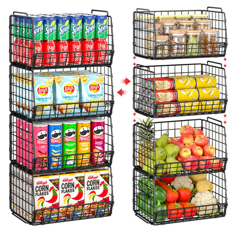 easykitch 4-pack stackable pantry baskets organize items and save cabinet space.