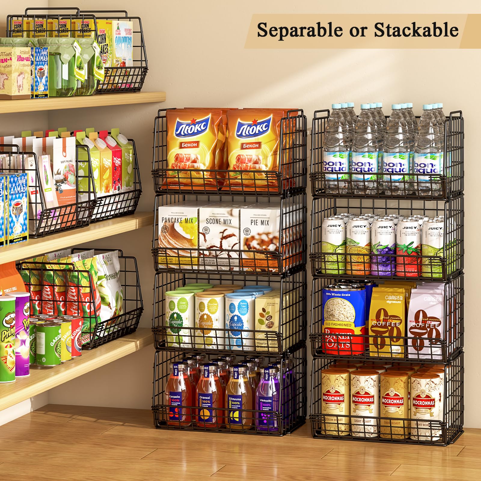 easykitch foldable wire baskets shown folded for compact storage.