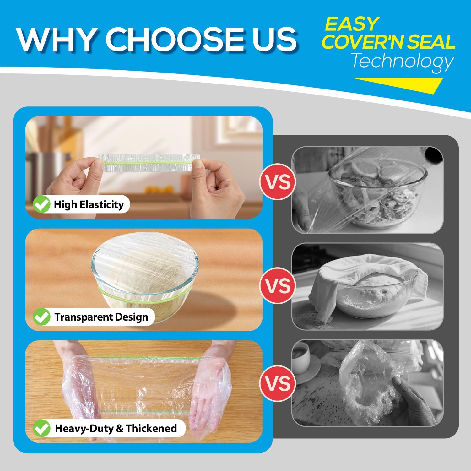 EASYYOURHOME elastic cord seals tightly around rims for a secure fit.
