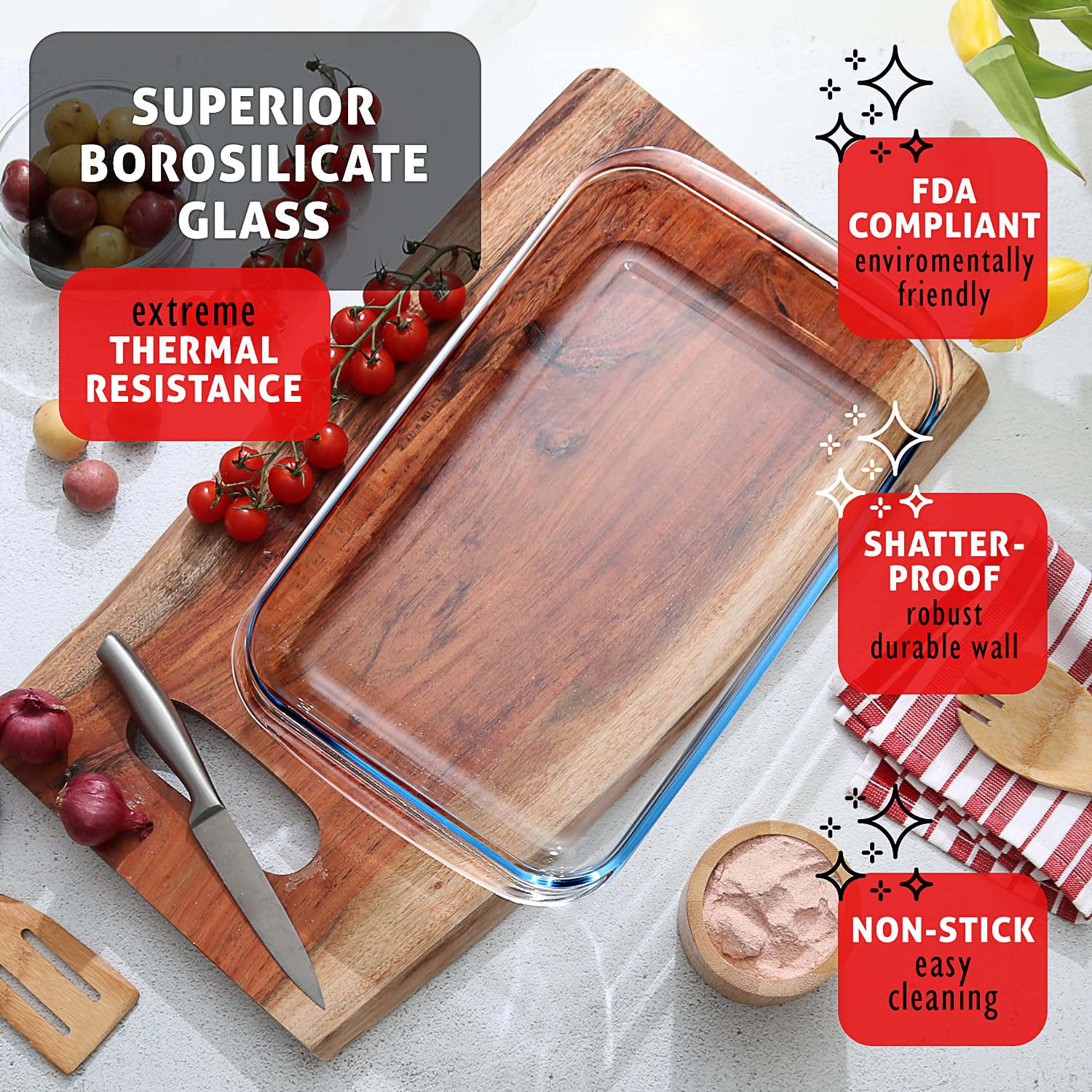 EATEX borosilicate glass baking pans withstand oven and freezer