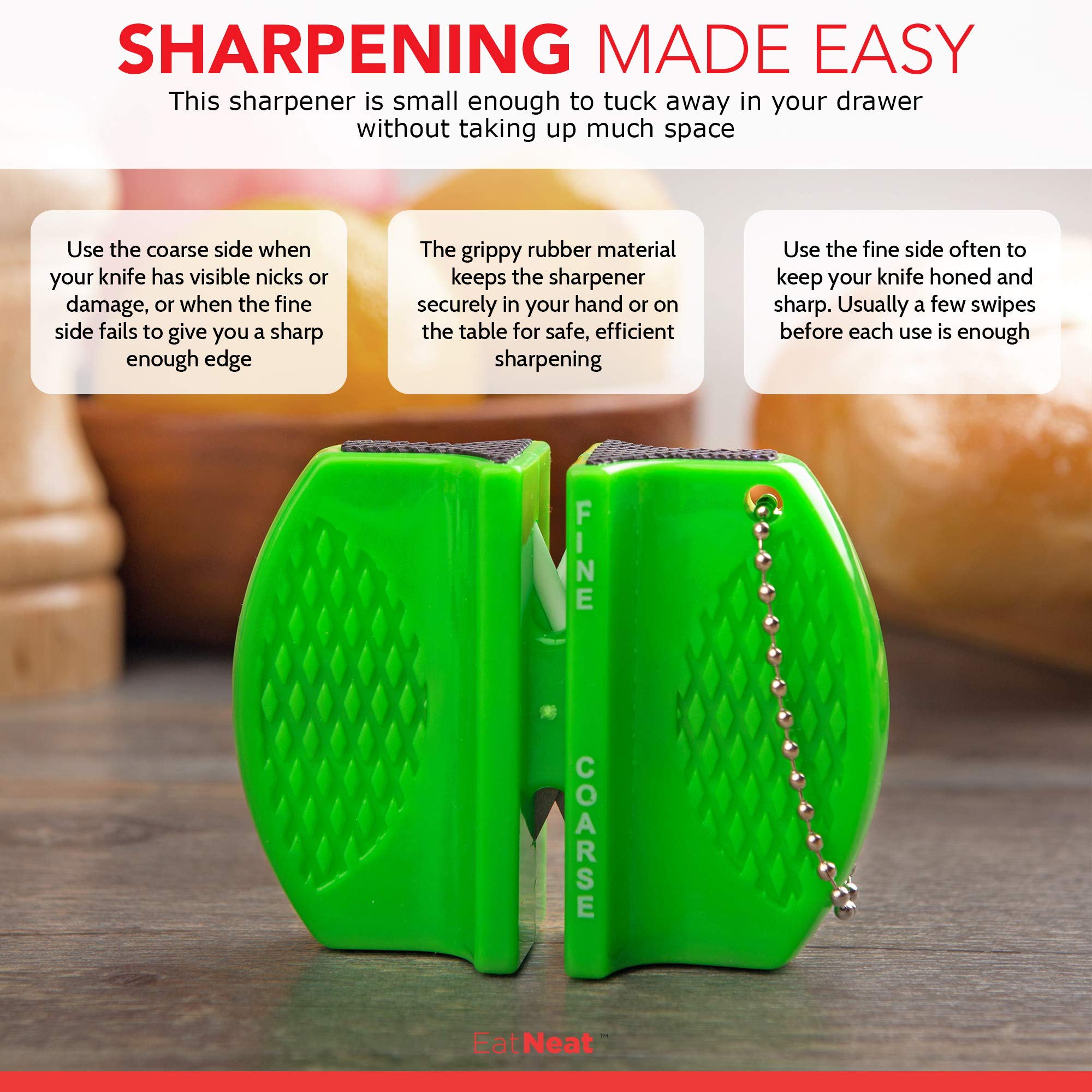 EatNeat color-coded sheaths help safe selection.