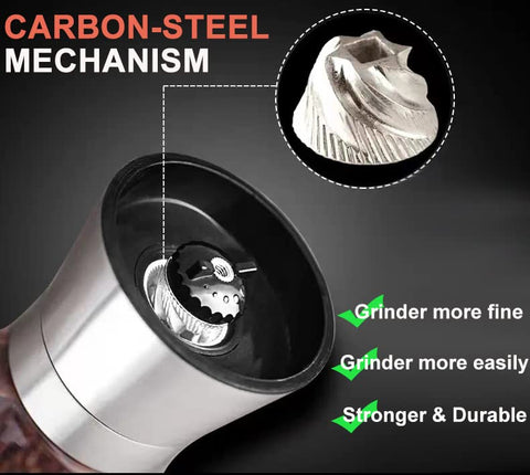 Ebaco pepper grinder cap and rotor showing durable stainless steel construction.