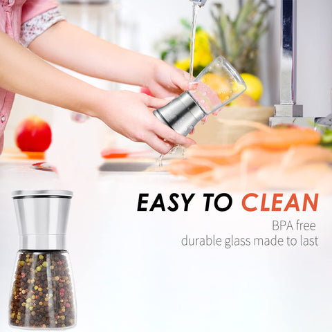 Refillable 6 oz capacity shown in Ebaco pepper grinder design.