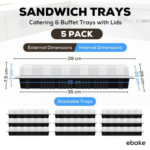 ebake 15-inch serving trays with clear lids showcase food while keeping it fresh.