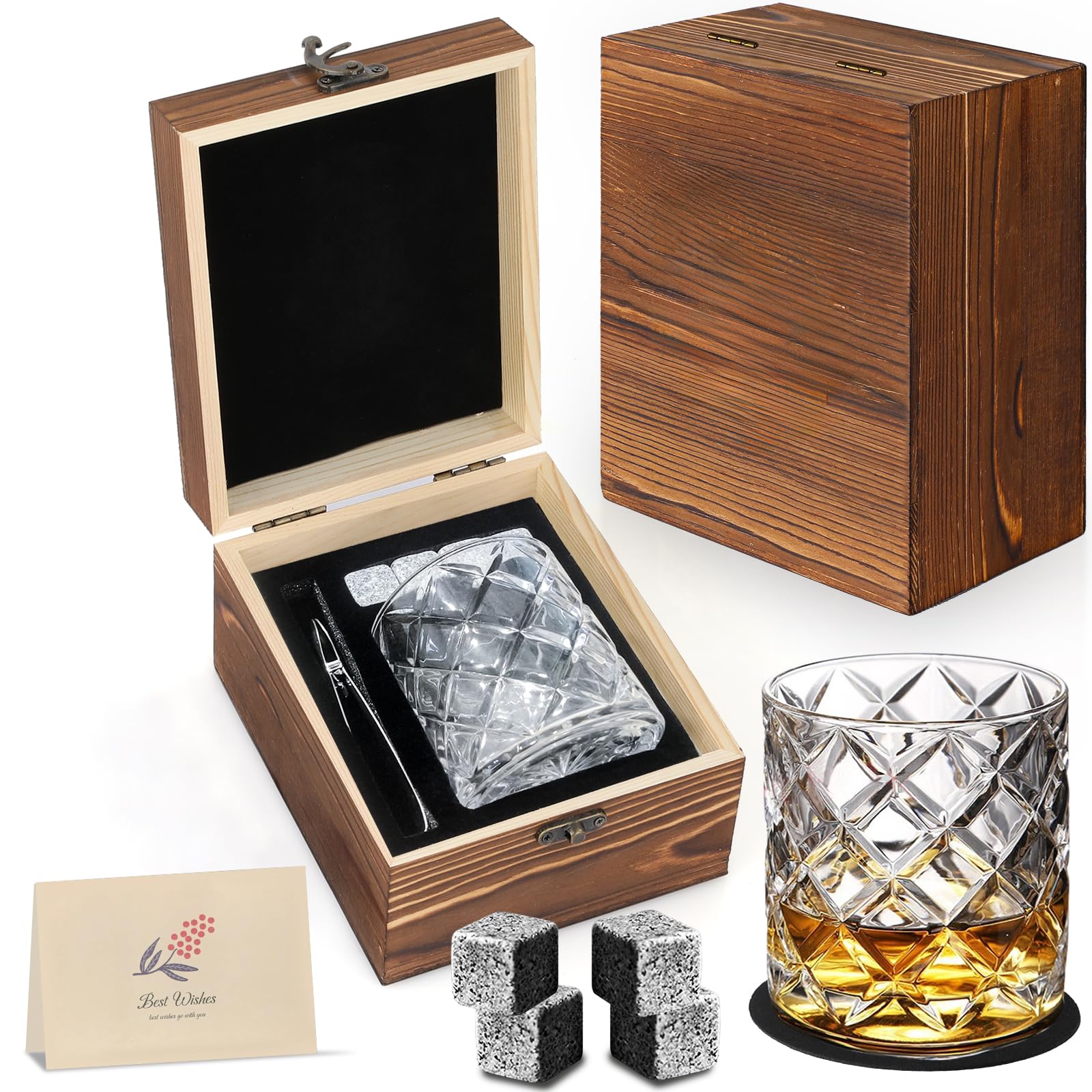 EBGRF whiskey stones gift set in premium wooden box for gifting.