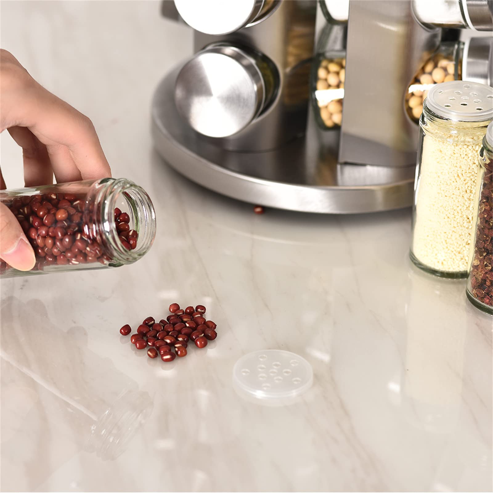 EBIZ&TECH rotating spice rack on a clean kitchen counter