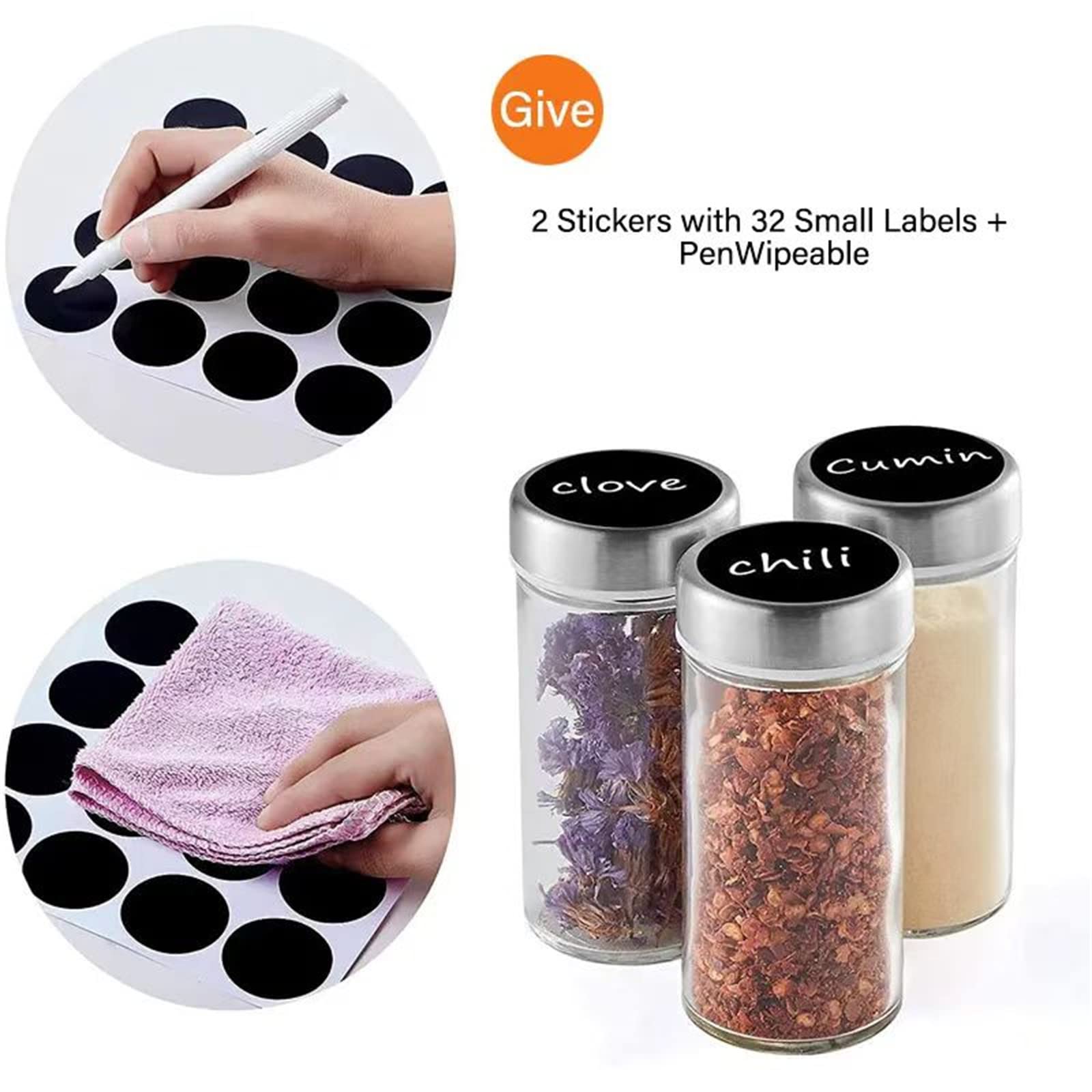 Close-up of silicone funnel and metal lids on EBIZ&TECH spice jars