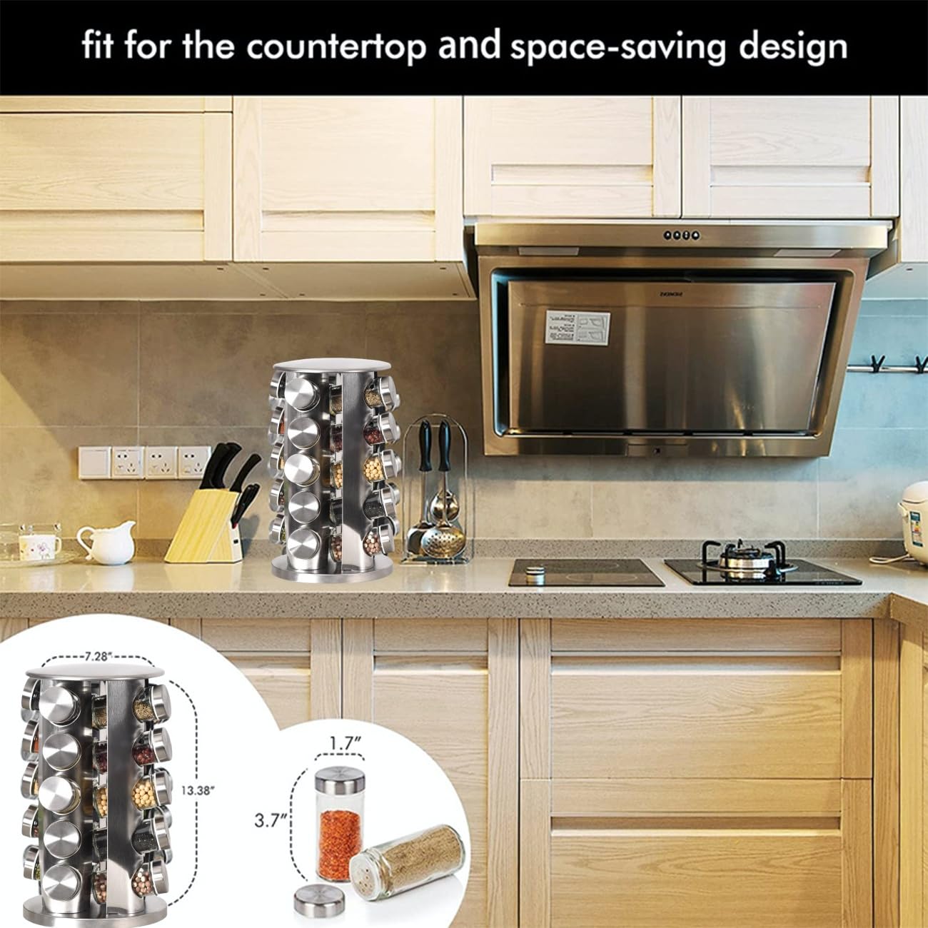 EBIZ&TECH stainless steel finish on spice rack for durable kitchen organization