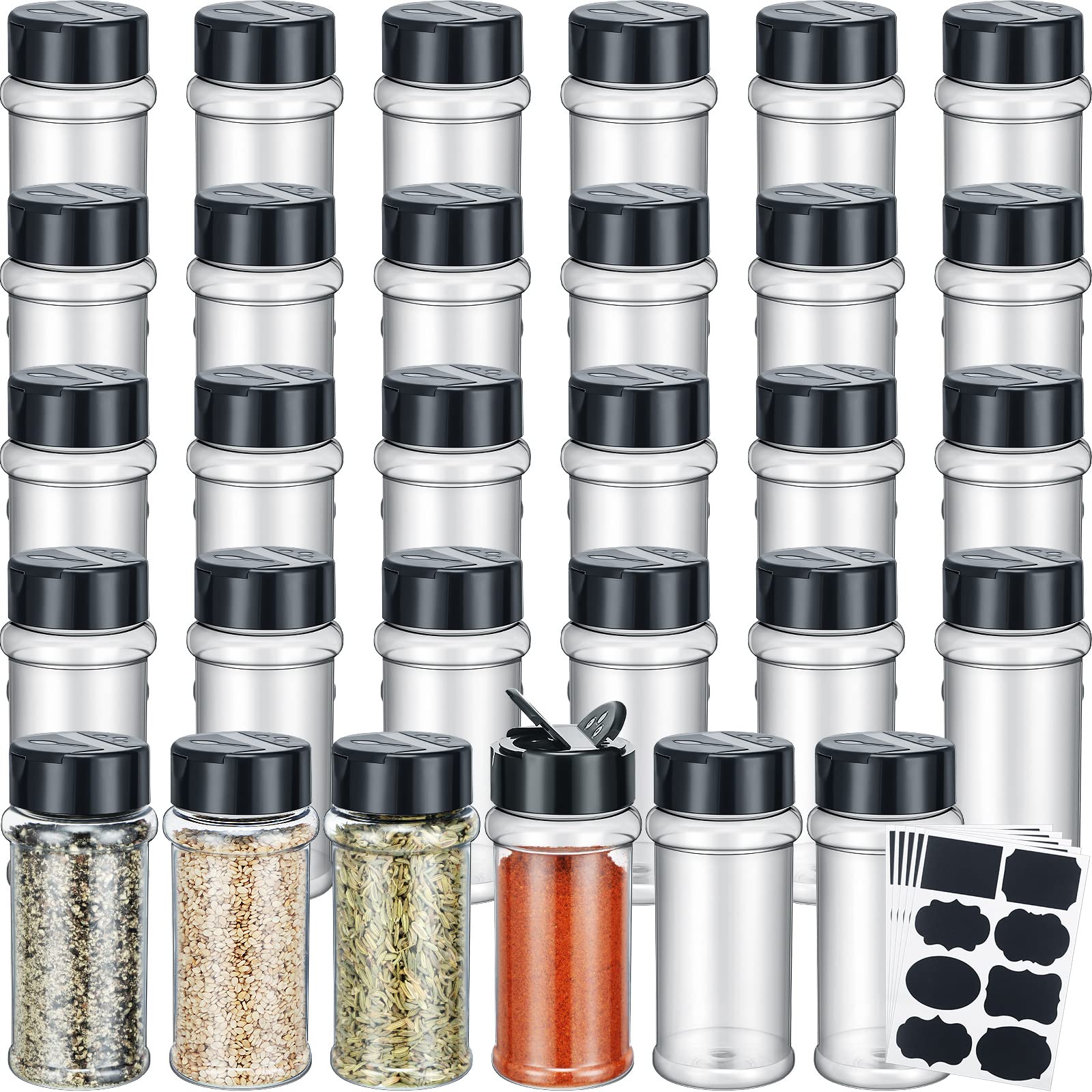 Eccliy 36-pack spice jars with labels and shaker lids for organized cooking use