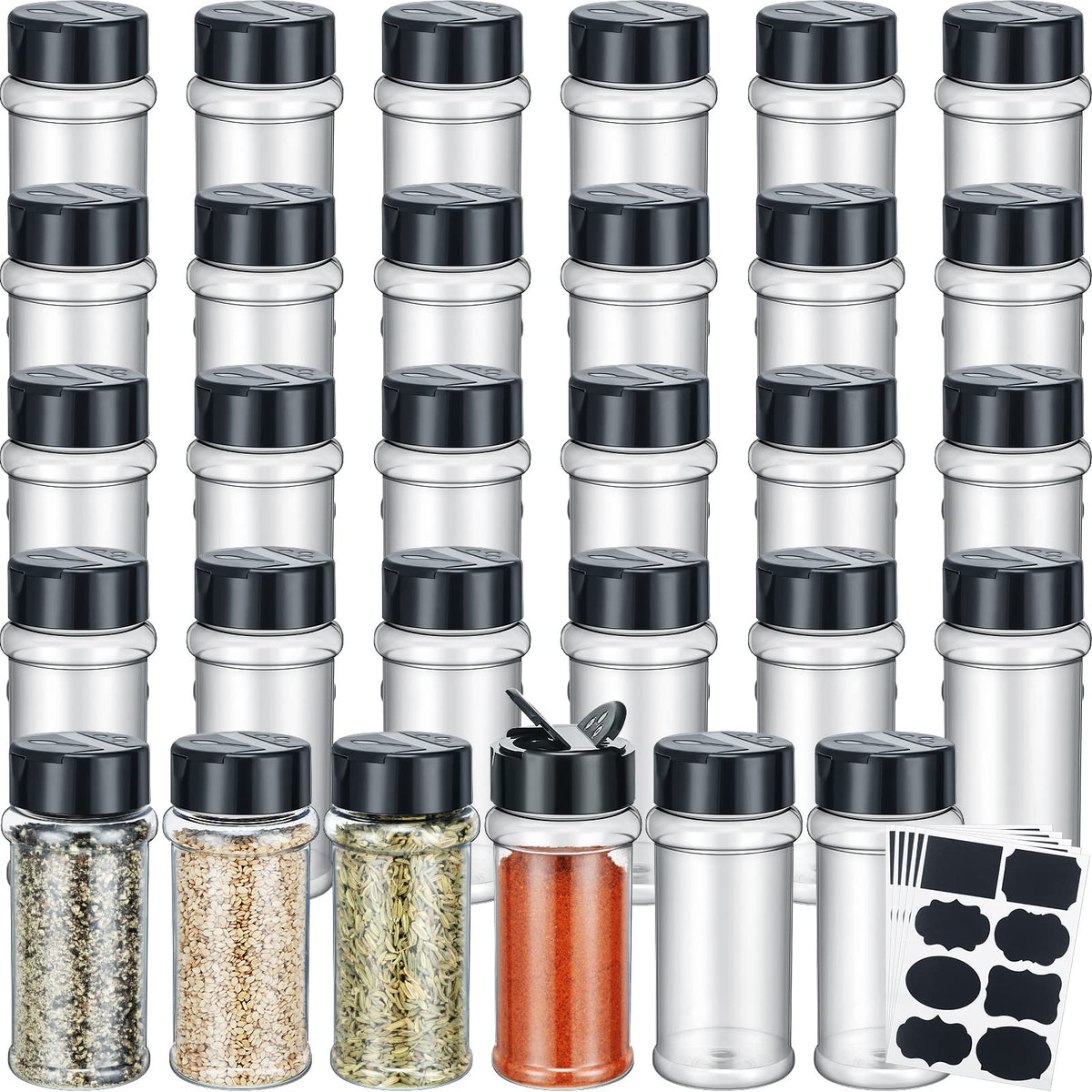 Eccliy 36-pack spice jars with labels and shaker lids for organized cooking use