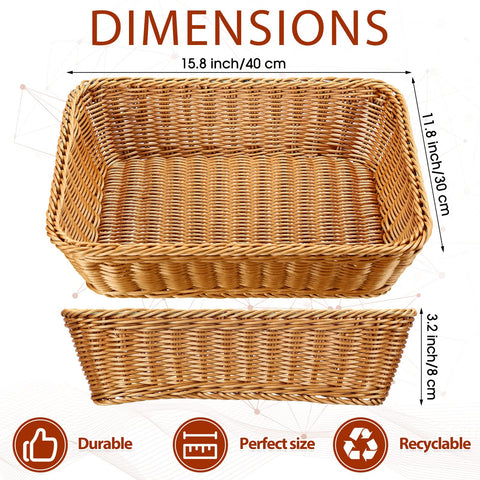Eccliy brown poly wicker serving baskets ideal for breads, fruits, and snacks.