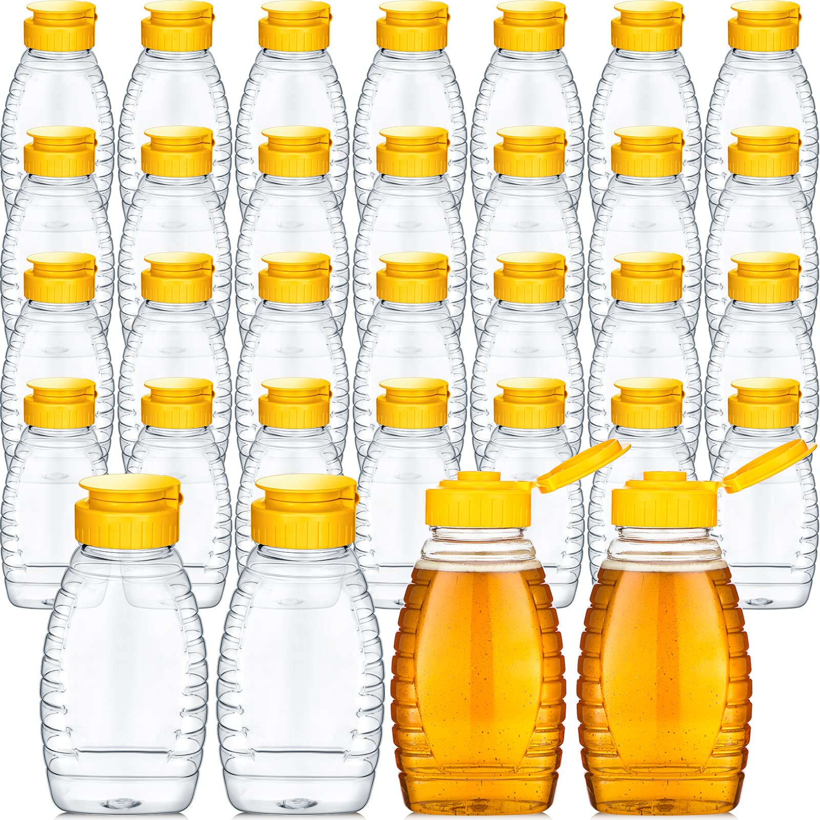 Eccliy clear honey jar with yellow cap for precise pouring.