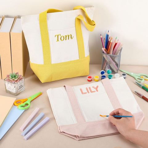 Eccliy mini canvas tote green pocket view shows accessible exterior pocket for small items