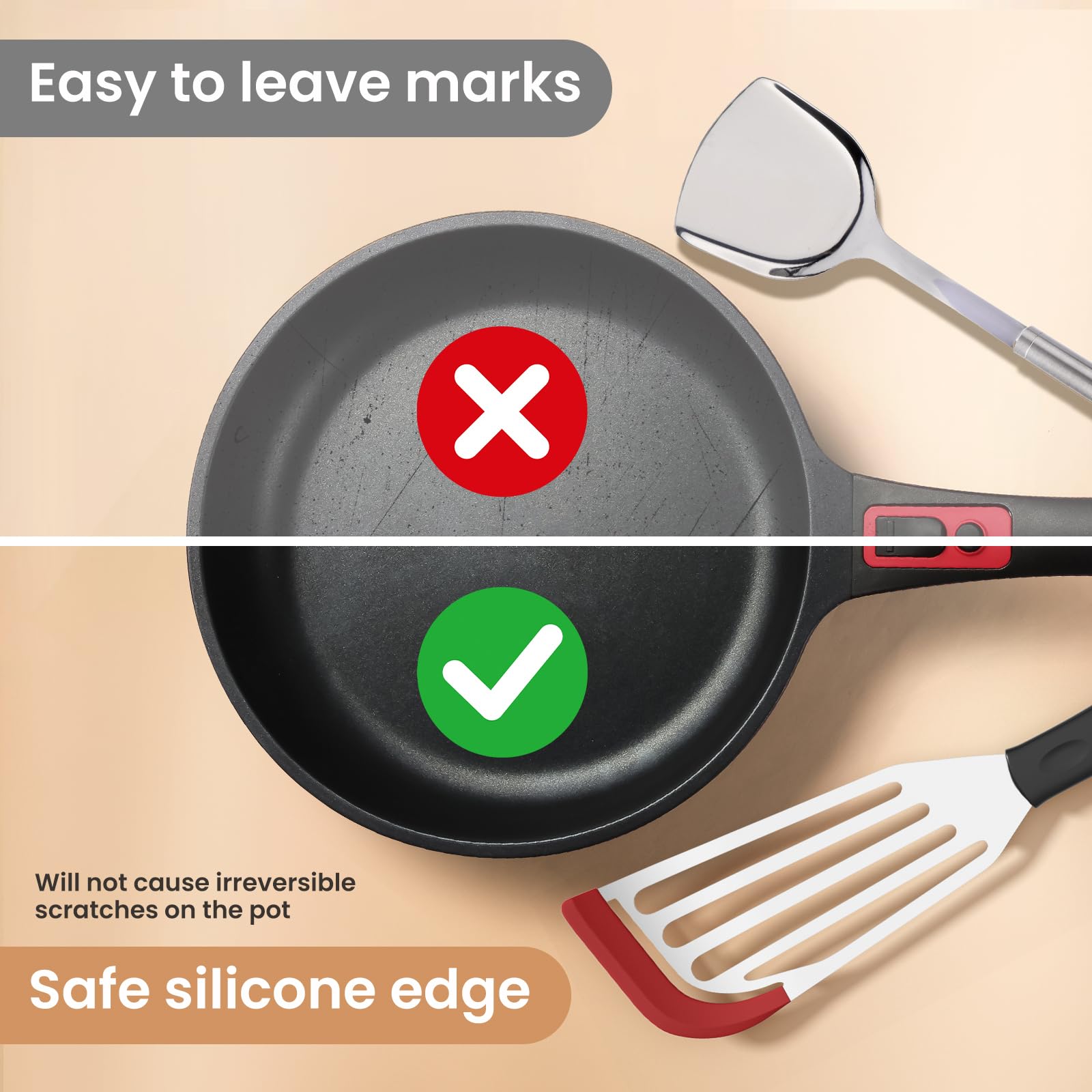 Ecerangus red spatula in hand, ergonomic grip for comfortable cooking