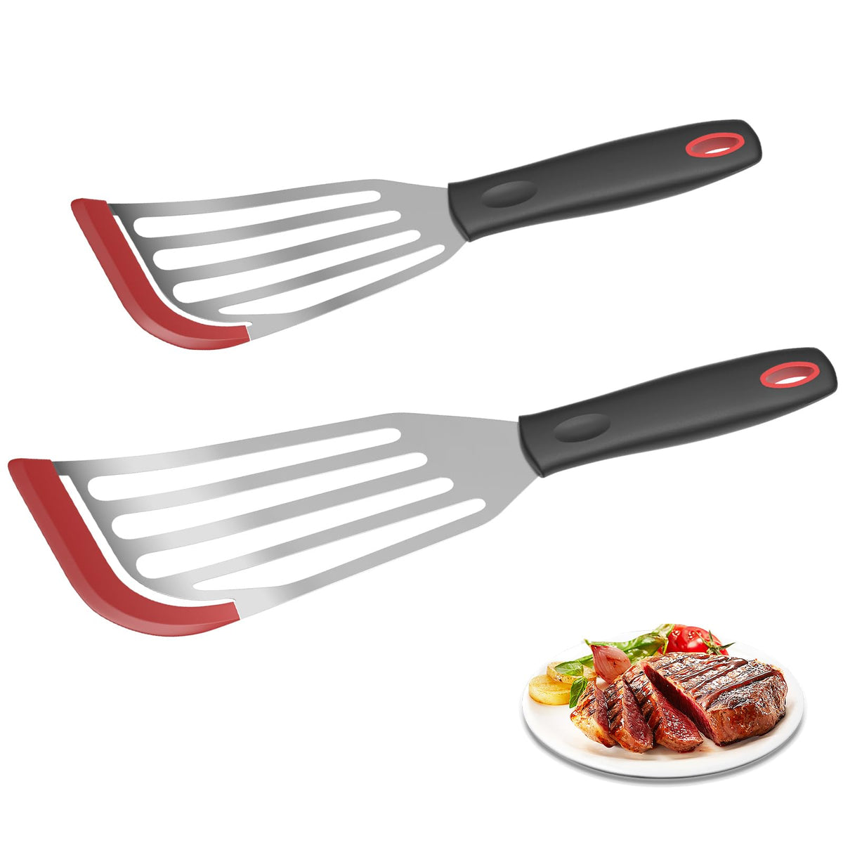 Ecerangus silicone fish spatulas in red, top view, for precise flipping without scratching