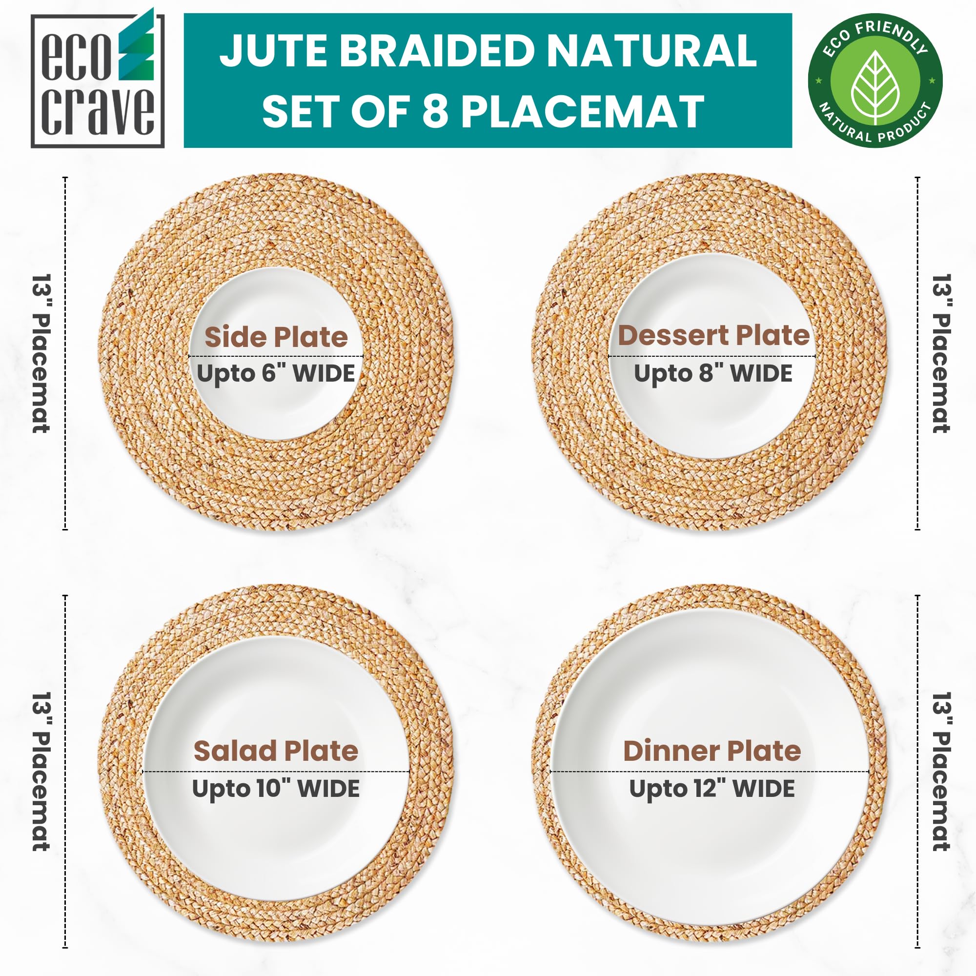 Eco Crave Jute Placemats round easy-clean surface maintained with spot cleaning.