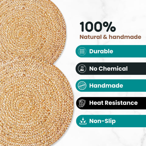 Eco Crave Jute Placemats round stylish rustic look complements boho decor.
