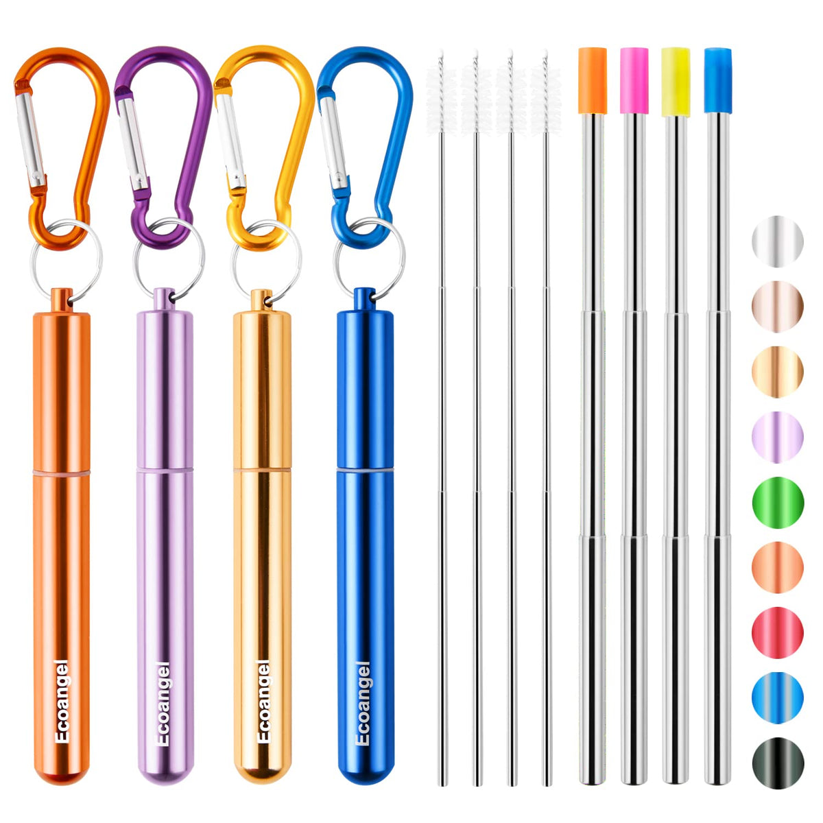 Ecoangel collapsible straw extended for tall cups, travel-friendly design.