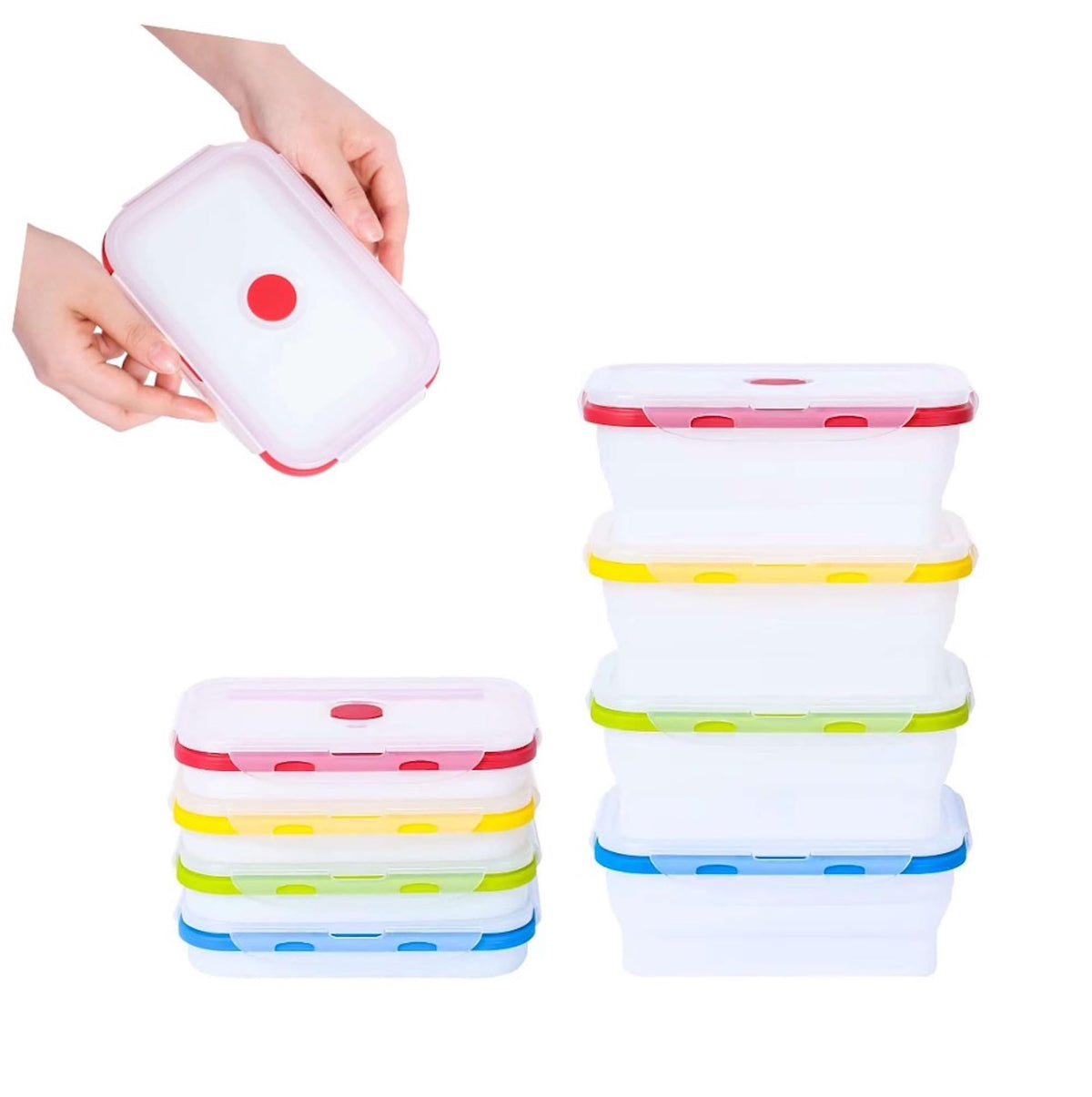 ECOBERI collapsible containers folded for compact travel storage.