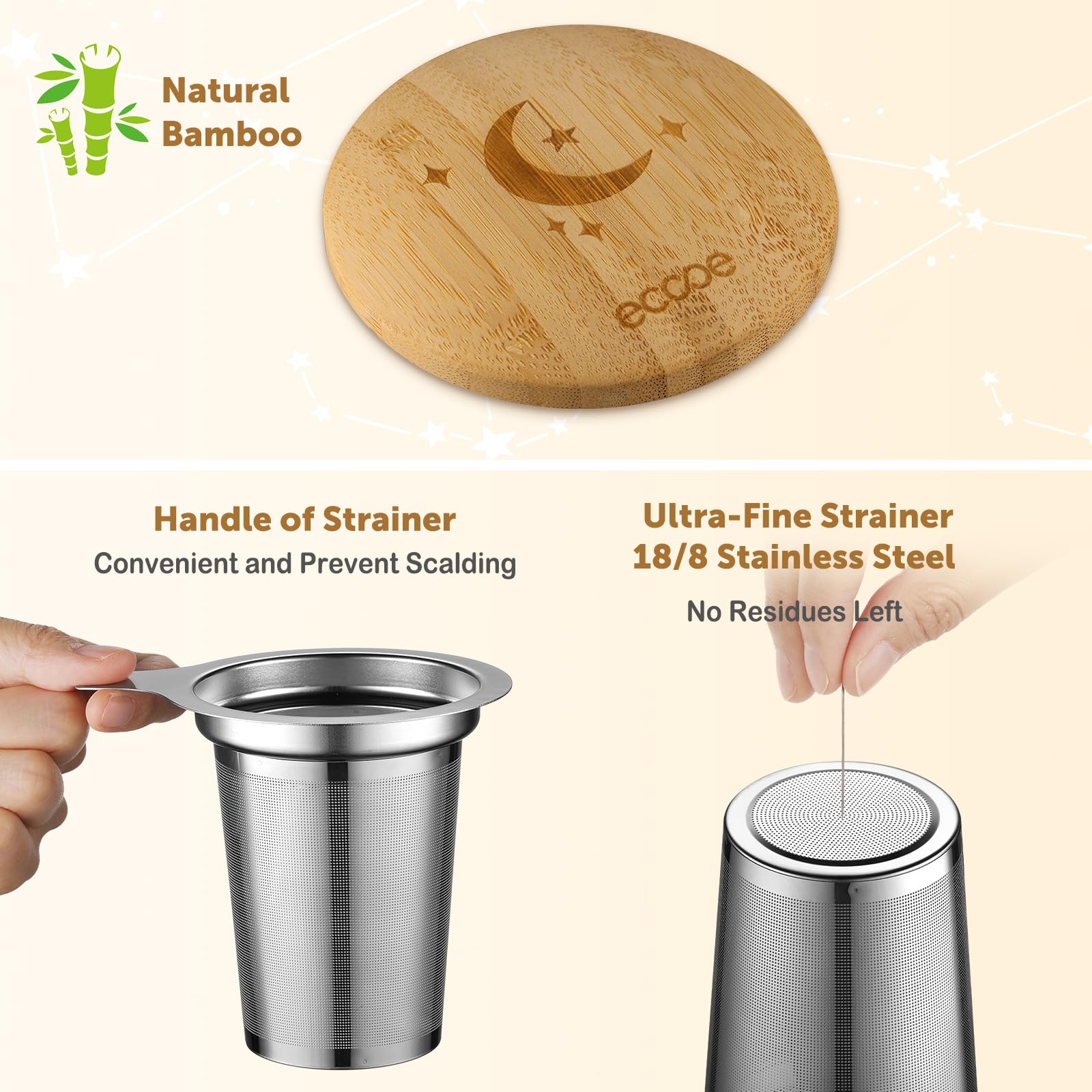 ecoe Tea Mug bamboo lid natural and stylish lid design.