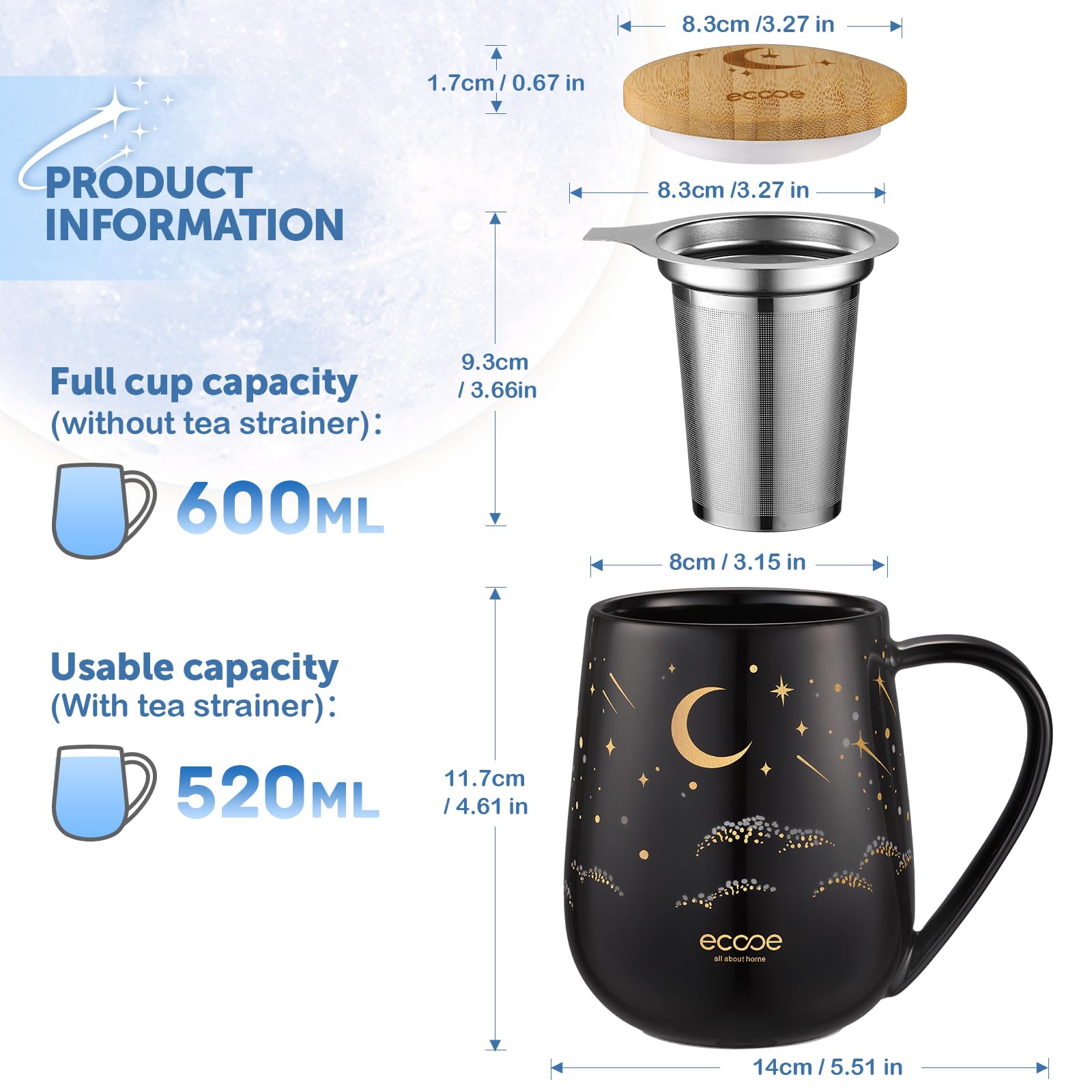 ecoe Tea Mug with lid keeps beverages warm and flavorful.