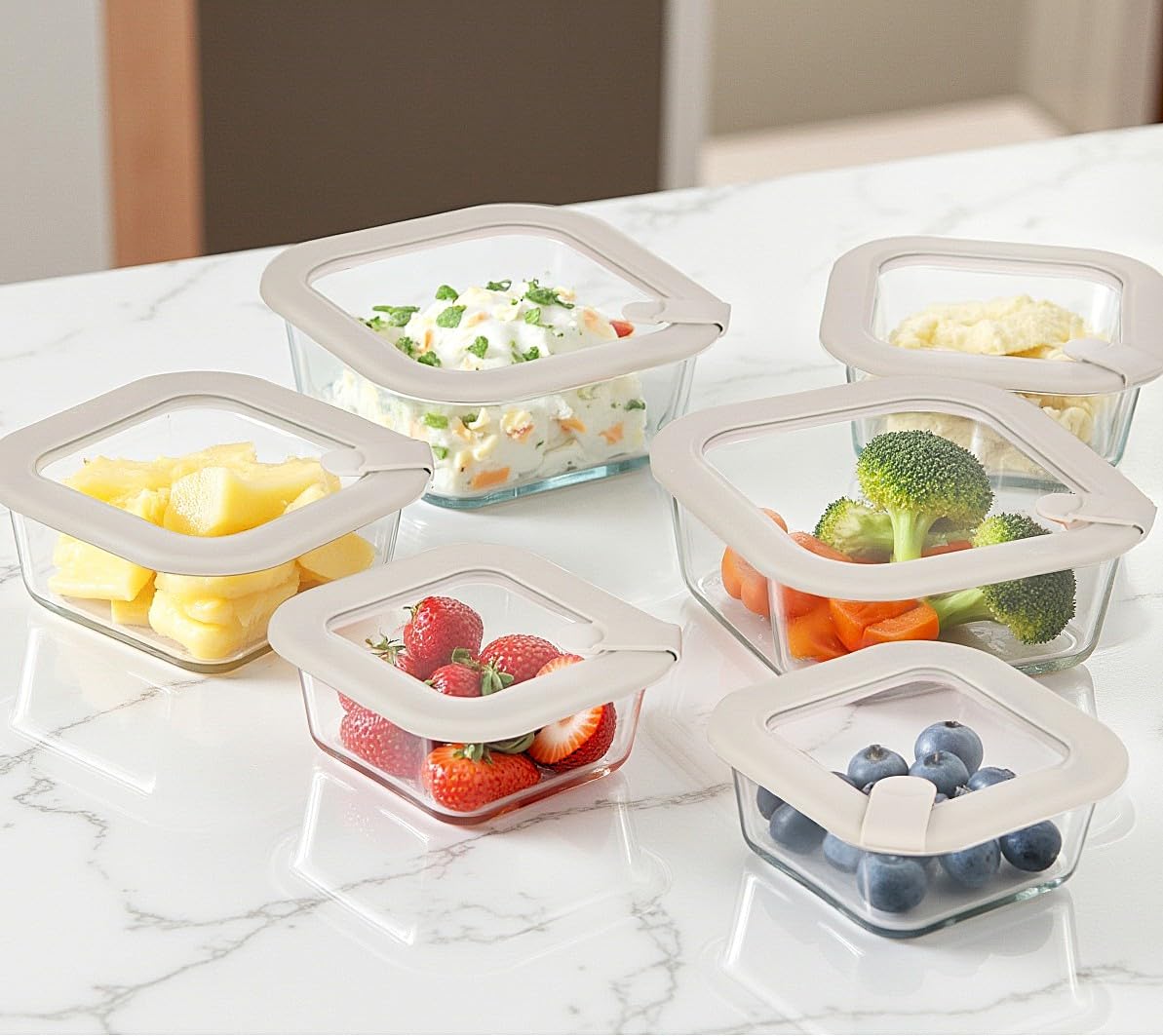 EcoEvo 35oz rectangle glass container with glass lid, fridge-friendly organization.