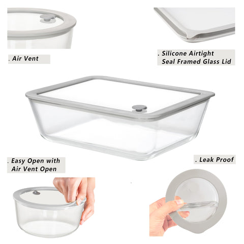EcoEvo 48oz rectangle glass container with silicone-framed lid keeps foods fresh