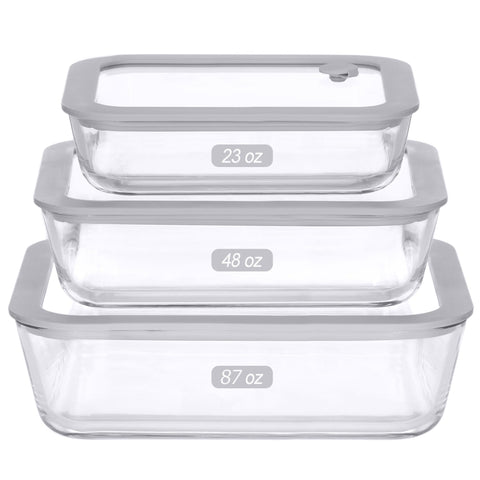 EcoEvo 87oz rectangle glass container with silicone-framed lid for airtight meal prep