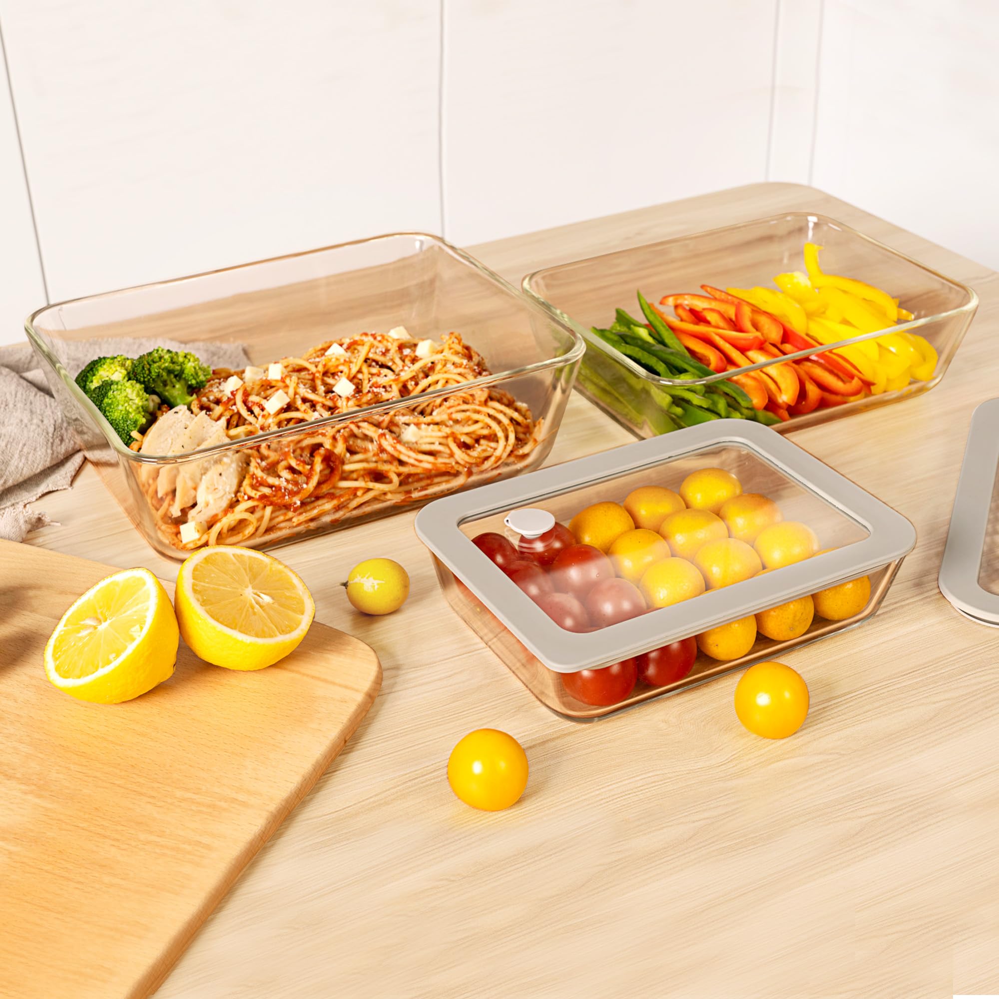 EcoEvo 55oz round glass container with silicone-framed lid keeps snacks fresh