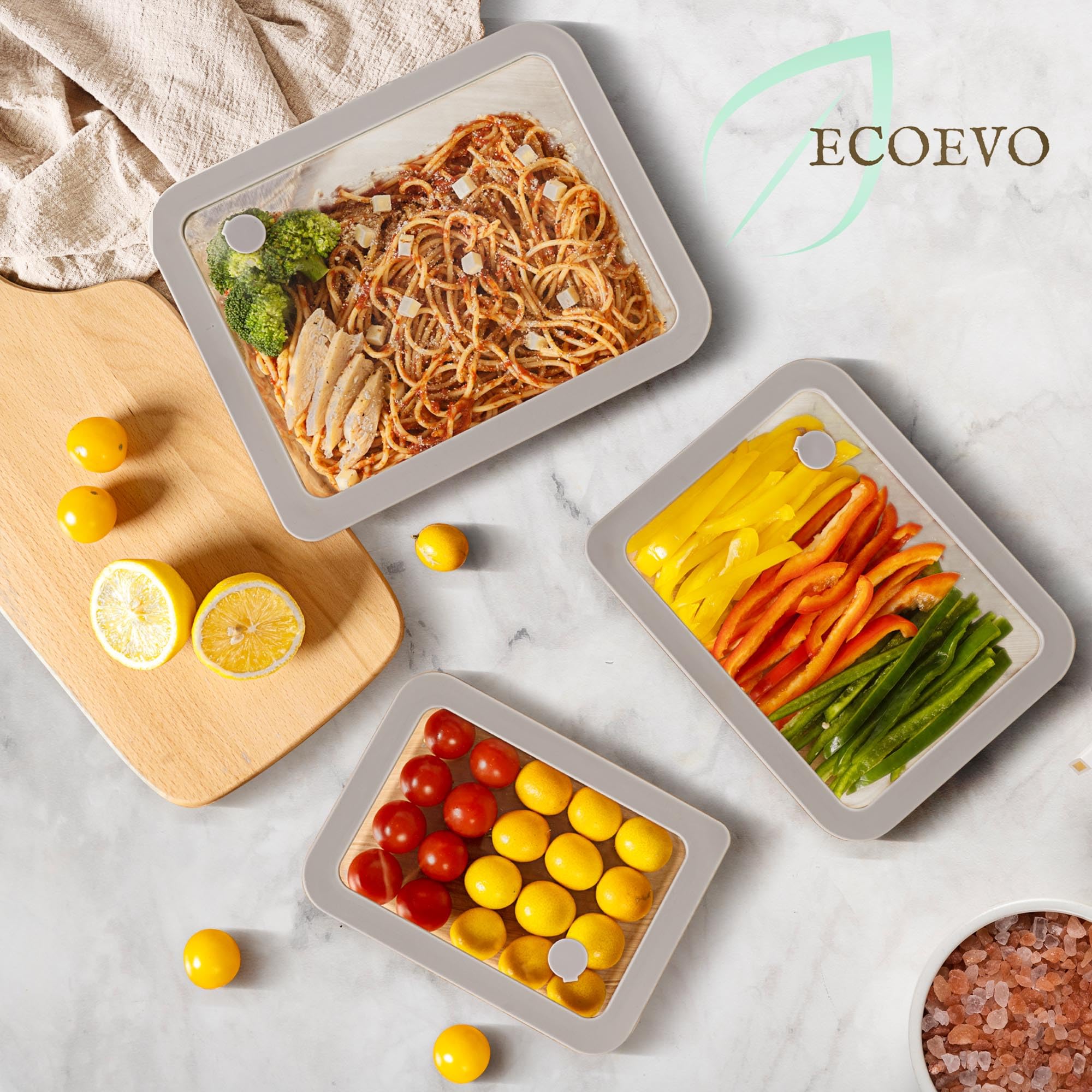EcoEvo 39oz square glass container with silicone-framed lid for lunch prep
