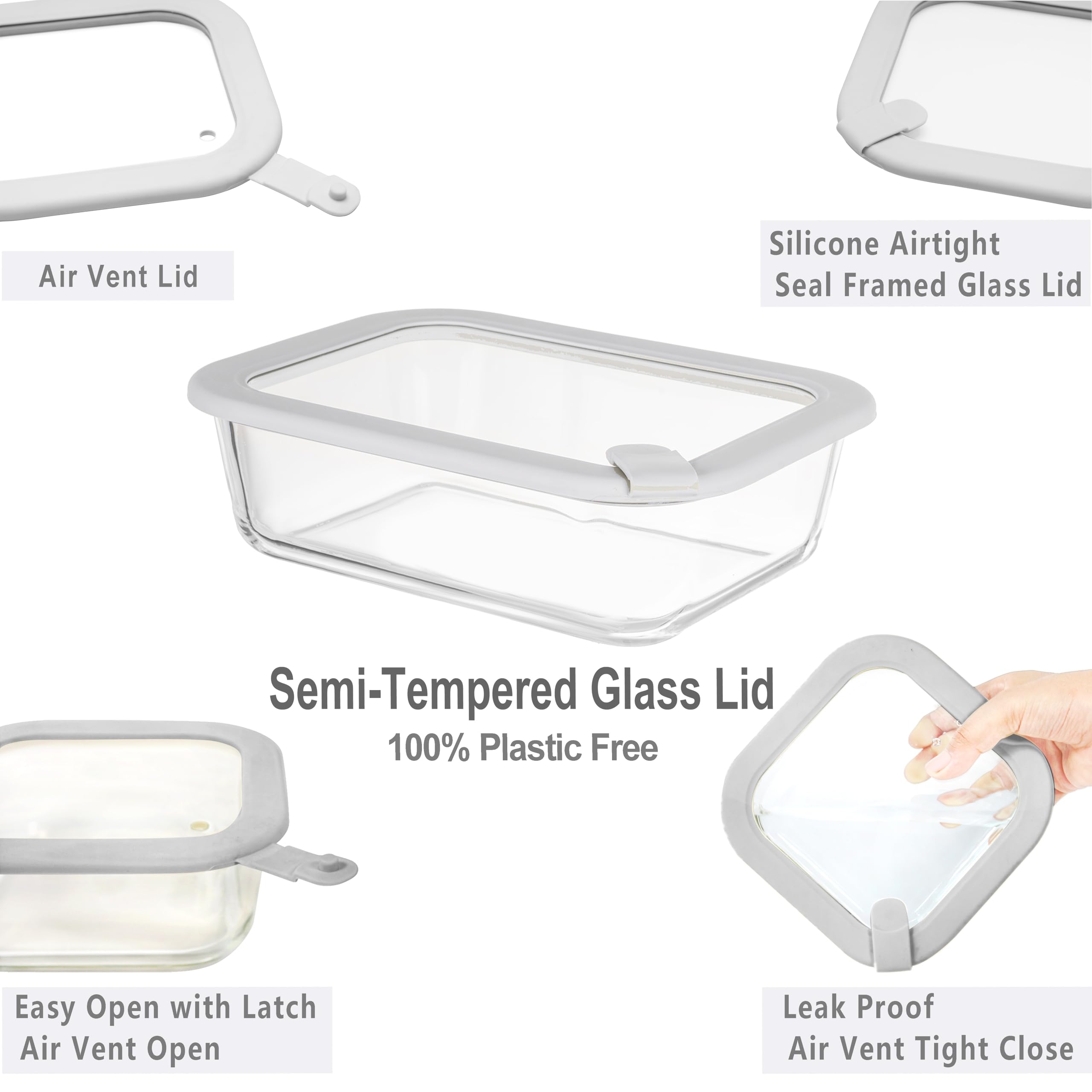 EcoEvo square 17oz glass container with lid, clear view of contents and freshness.